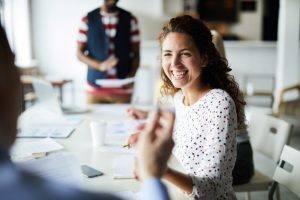 person smiling at a job interview